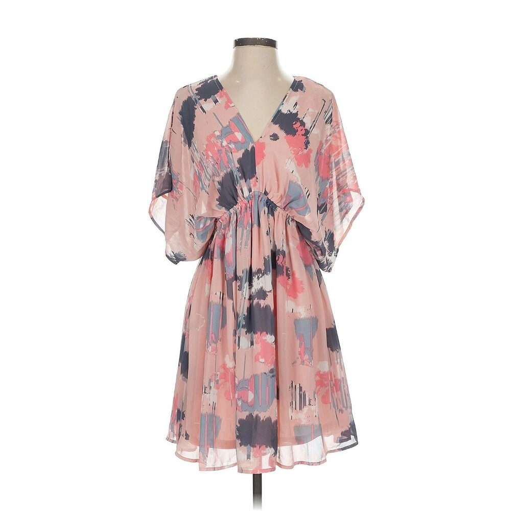 Entro Pink Abstract Flowy Dress Kimono Sleeve Boutique Small